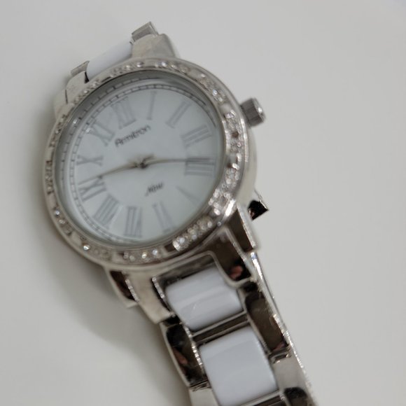 ARMITRON Now Cz Sparkle Chips Porcelain White Face and Combination Ceramic WATCH - Picture 2 of 8